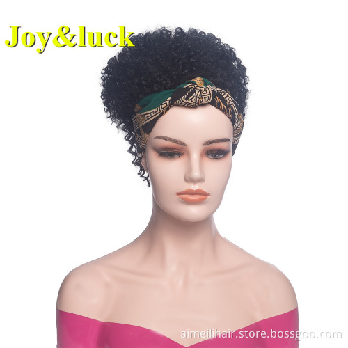 Women's Wholesale  Scarf Wigs For African Beige Hairband Black Hair Short Afro Kinky Curly Headband Wig Synthetic Hair Wigs